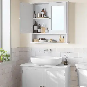 Bathroom Mirror Cabinet Storage Cupboard Wall-Mounted Storage Unit Wooden With Double Mirrored Doors Adjustable Shelf