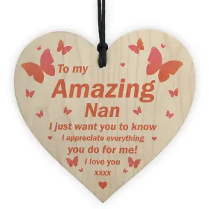 I Love You Nan Gift Hanging Wooden Heart Gift For Nan Birthday Mothers Day Plaque