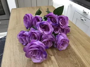 Best Artificial 12 Head Purple Rose Spray