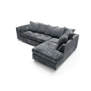 Harriet Crushed Chenille Large Right Facing Corner Sofa in Dark Grey