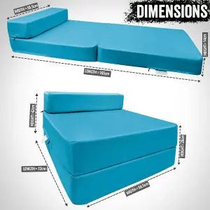 Fold Out Single Z Bed Futon Sofa Chair Mattress - Aqua