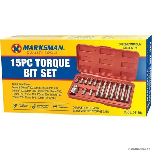 15pc Torque Bit Set In Case Metric Torx Crv Star Drive Storage Diy Compact