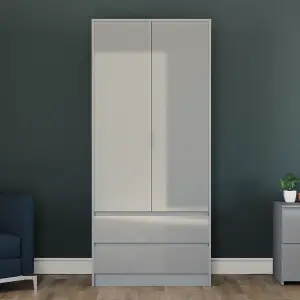 Vida Designs Glinton 2 Door 2 Drawer Wardrobe (100% FSC), Grey