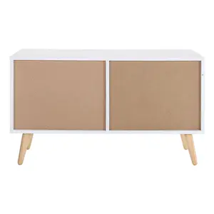 2 Doors TV Stand Two-Tone Design With Raised Wooden Legs