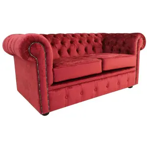 Chesterfield 2 Seater Sofa Avanti Carmine Wine Red Textured Velvet Fabric In Classic Style