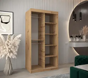 Tasteful York I Mirrored Sliding Door Wardrobe with Shelves and Hanging Rails in Oak Artisan (H)2000mm (W)1000mm (D)620mm