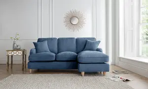 Sofas Express Tenby Navy Blue Right Hand Chaise Tailored Pleat Manhattan Sofa