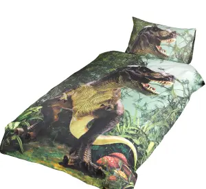 T-Rex Dinosaur Single Duvet Cover and Pillowcase Set