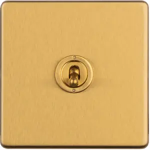 1 Gang Single Retro Toggle Light Switch SCREWLESS SATIN BRASS 10A 2 Way Lever