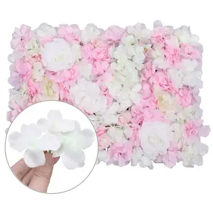 Artificial Flower Wall Backdrop Panel, 60cm x 40cm, White & Dusty Rose