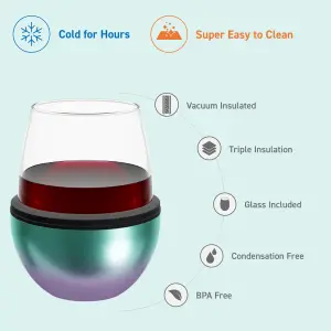 Asobu Stemless Wine Glass with Insulated Stainless Steel Sleeve 444ml Unicorn/Teal