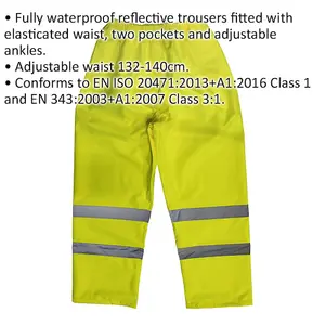 XXL Yellow Hi-Vis Waterproof Trousers - Elasticated Waist Adjustable Ankles