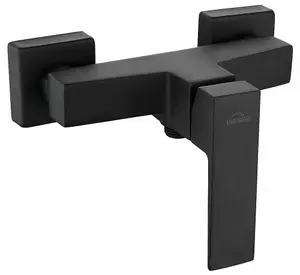 Invena Rectangle Shaped Shower Tap Faucet Bathroom Black Brass Ceramic Mixer Wall Mounted