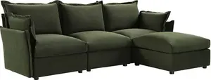 Byron Pillow Edge Moss Green Velvet Modular Sofa, 3-Seater Chaise - Daals - Sofas