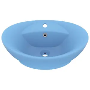 Belfry Bathroom Pearlene 390mm W Ceramic Oval Sink with Overflow Light Blue