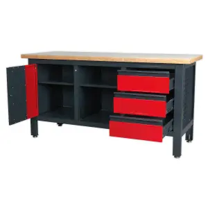 Sealey Work Station 3 Drawers 1 Cupboard & Open Storage 300kg Capacity AP1905B