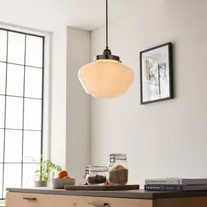 Luminosa Finale Pendant Ceiling Light Bright Nickel Plate & Opal Glass