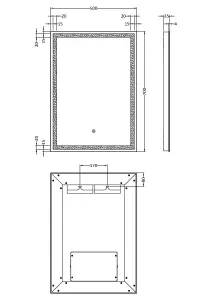 Rectangular LED Illuminated Framed Touch Sensor Mirror with Demister, 700mm x 500mm - Chrome