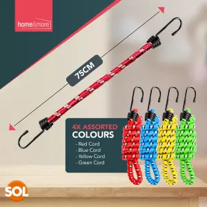 8pk 75cm Long Bungee Cords with Hooks, Strong Bungy Cords with Hooks, Bungee Straps with Hooks, Elastic Bungee Cord with Hooks