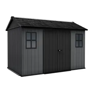 Keter Newton Plus Horizontal 11x7.5 ft Apex Grey Plastic 2 door Shed with floor & 2 windows (Base included)