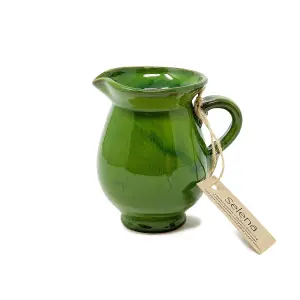 Selena Glazed Hand Dipped Kitchen Dining Mini Pourer Jug Dark Green H) 12cm