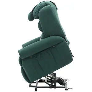 Dual Motor Rise and Recline Armchair - Waterfall Pillow - Green Suedette Fabric