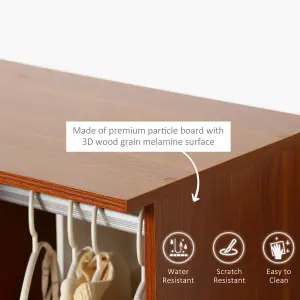 HOMCOM Rolling Open Wardrobe Hanging Rail Storage Shelves for Clothes, Walnut