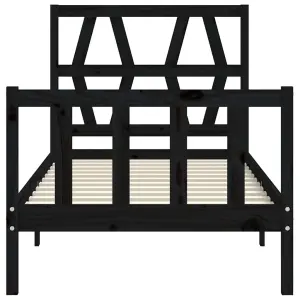 Berkfield Bed Frame with Headboard Black Single Solid Wood