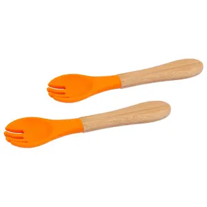 Bamboo Baby Weaning Forks with Silicone Tip - Orange - Pack of 2