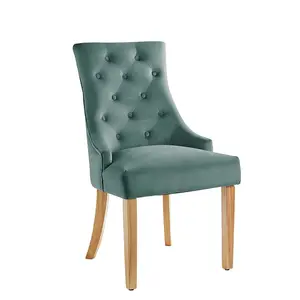 Ashton Dining Chair - Comfortable Cushioned Home or Office Seat with Plush Velvet Upholstery & Buttoned Backrest - Duck Egg