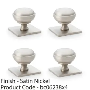 4 PACK - Classic Round Cabinet Door Knob & Matching Backplate - Satin Nickel 34mm Handle