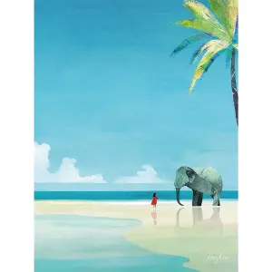 Henry Rivers Elephant Beach Canvas Print Blue (40cm x 30cm)