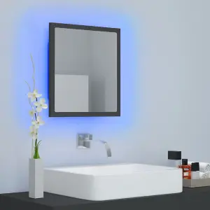 Berkfield LED Bathroom Mirror Grey 40x8.5x37 cm Engineered Wood