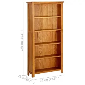 Berkfield 5-Tier Bookcase 70x22x140 cm Solid Oak Wood