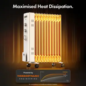 VonHaus Oil Filled Radiator 11 Fin, Oil Heater Portable Electric Free Standing 2500W for Home, Office, Any Room