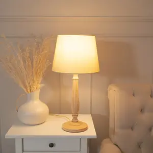 ValueLights Victoria Traditional Light Wood Candlestick Table Lamp with Beige Tapered Shade - LED Bulb Included