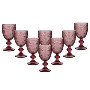 Set of 8 Vintage Luxury Pink Embossed Drinking Wine Glass Wine Goblets 310ml