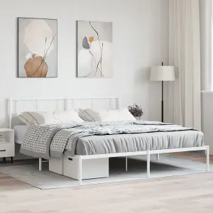 Berkfield Metal Bed Frame with Headboard White 200x200 cm