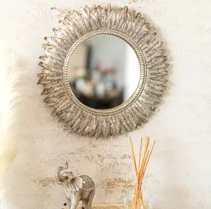 Distressed Silver Feathered Mirror