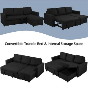 Yaheetech Black Reversible Sectional Sofa with Chaise for Limited Spaces