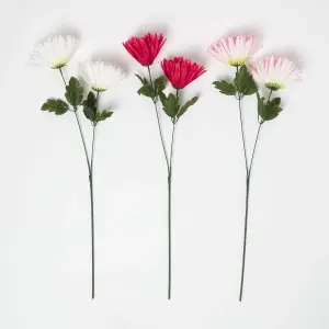 HOMESCAPES Artificial Chrysanthemum Single Stem Set of 3, 60cm