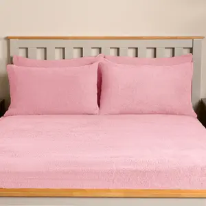 Teddy Fleece Pillowcase Cover Bedding Set 2 x Thermal, 50 x 75cm -  Pink