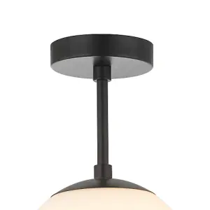 Traditional Glass Globe IP44 Bathroom Ceiling Light Fixture in Matt Black