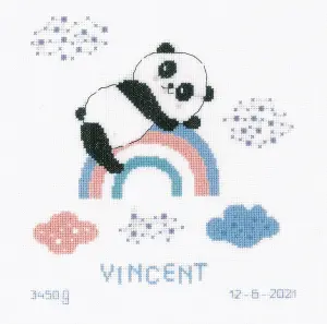 B/REC PANDA/RAINBOW - Counted Cross Stitch Kit: Birth Record: Panda on Rainbow - Vervaco