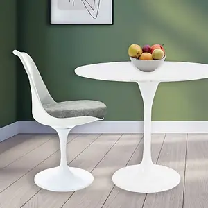 Tulip Set - Marble Medium Circular Table and Two Chairs with Luxurious Cushion Grey