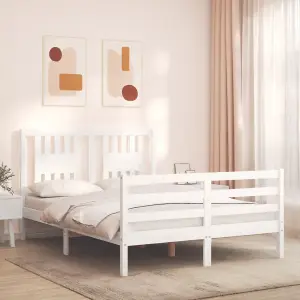 Berkfield Bed Frame with Headboard White 140x190 cm Solid Wood