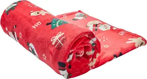 Celebright Luxurious 100% Recycled Christmas Fleece Throw - Large 50x60 Inch Fluffy Microfiber Blanket - Jolly Holiday Red