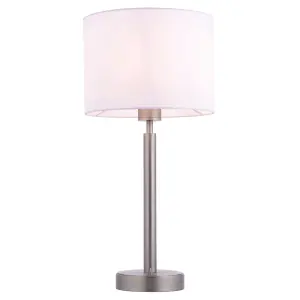 Table Lamp Matt Nickel & Vintage White Fabric 60W E27 USB Socket e10578