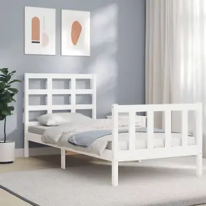 Berkfield Bed Frame with Headboard White 100x200 cm Solid Wood