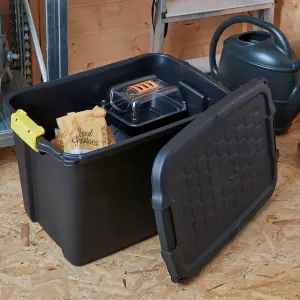 Strata Heavy duty Black 60L Plastic Stackable Storage box & Lid